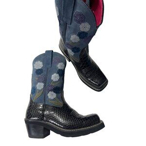 Ariat Fatbaby Embroidered Suede Snake Boots US 6.5